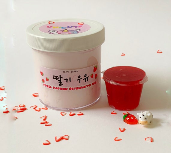 Korean Strawberry Milk Slime | Thick Glossy Scented Slime with Charms