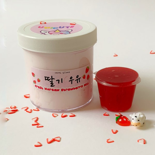 Fresh Korean Strawberry Milk | Thick and Glossy Slime, Scented like Strawberries, 6 oz and 8 oz available