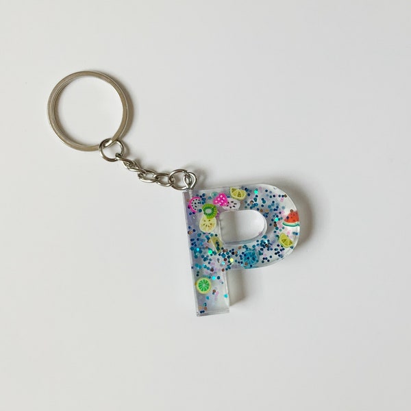 Glitter Fimo Slice Letter Keychain | Handmade Resin Keychain