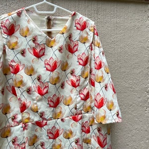 Handmade Cream Floral Modest Mennonite Dress  | Size XL