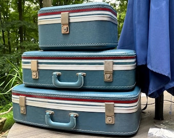 Mint Condition Full 3 Piece 1960s Vintage Luggage Suitcase Set