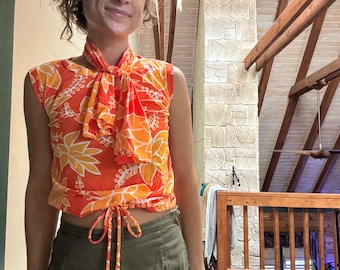 Ultimate 1970s Vintage Orange Print Cropped Blouse size S/M