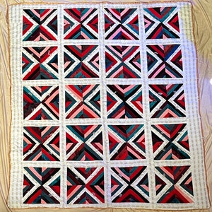 Handmade Red, Crimson, and Gold Geometric Quilt