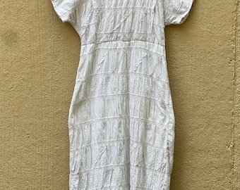 Handmade White Eyelit Lace Modest Mennonite Dress  | Size M