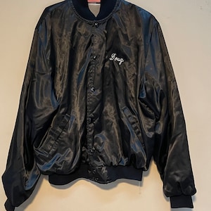 1980s Vintage Black Shiny Polyester Gym  Jacket