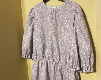 Handmade Purple Floral Modest Mennonite Dress  | Size L