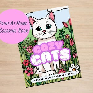 Cozy Cats: Stress Relief Digital Coloring Book | Print At Home Coloring Pages