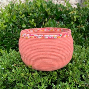 Handmade Dyed Orange Fabric Rope Basket