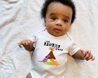 Just Rawring Around Dinosaurs Cute Funny Unisex Baby Onesie® - Makes A Great Baby Gift