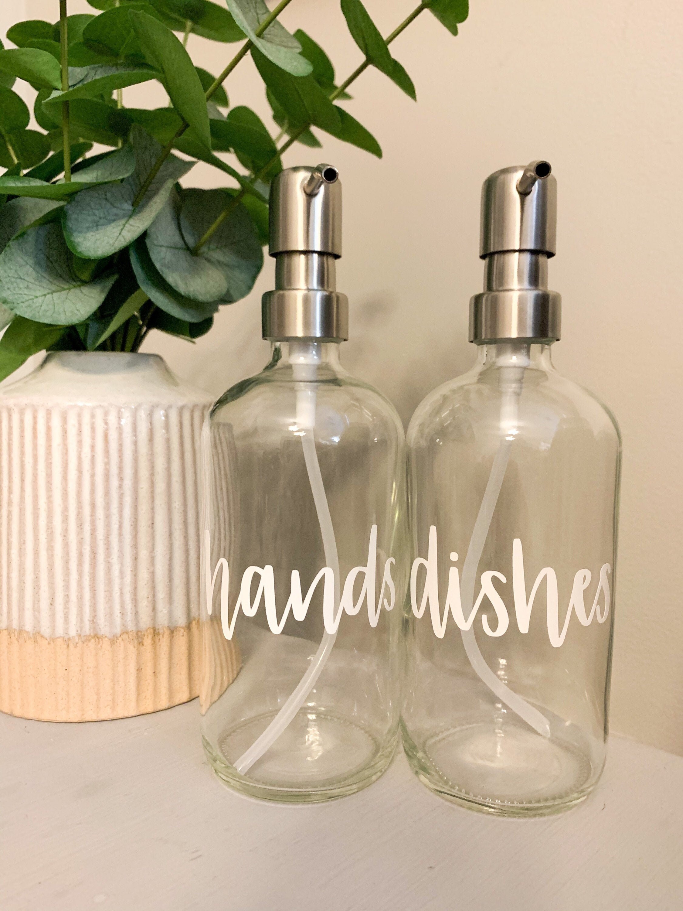 Hand and Dish Soap Dispenser Set. Clear Glass Hand and Dish Etsy