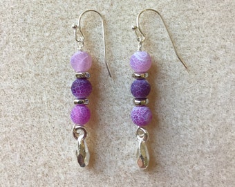 Matte purple frosted fire agate earrings