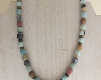 Matte black gold amazonite necklace