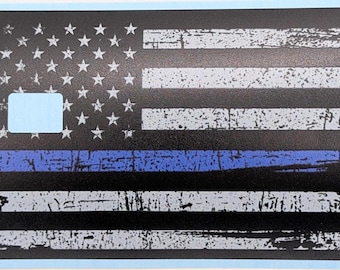 Funda para tarjeta de crédito con diseño de la Línea Azul Delgada de la Policía / Funda para cartera con vinilo adhesivo de la bandera estadounidense desgastada