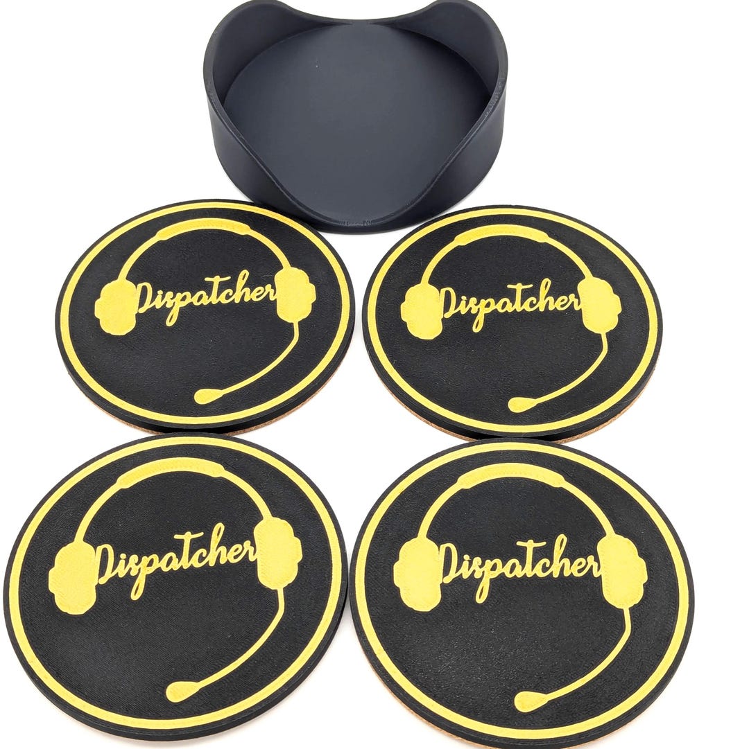 3D Printed 911 Dispatcher Drink Coasters With Gold Silk Text - Set of 4 ...