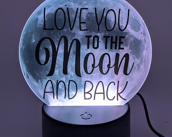 Te amo hasta la luna y de vuelta - Letrero acrílico con impresión UV de la luna