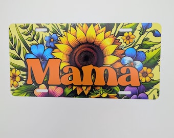 Matrícula Mama / Accesorio para coche con girasoles florales vibrantes / Placa de aluminio impresa con UV