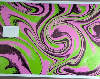 Vinilo adhesivo para tarjeta de crédito con remolinos rosas y verdes / Pegatina psicodélica de neón para tarjeta de débito / Calcomanía de vinilo Oracal