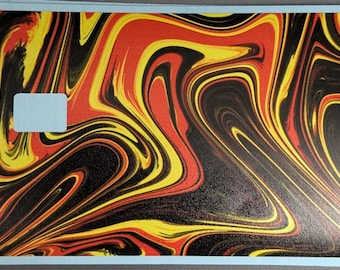 Funda para tarjeta de crédito con diseño de remolino rojo y amarillo / Vinilo adhesivo abstracto de arte fluido para cartera