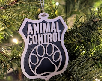 Adorno de oficial de control de animales, insignia navideña impresa en 3D, regalo con huella de pata