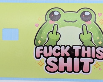 Funda para cartera con diseño de rana amarilla desgarrando el dedo medio / Vinilo adhesivo con meme divertido