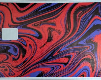 Funda para tarjeta de crédito con diseño de remolino rojo y morado / Vinilo adhesivo de arte fluido cósmico para cartera