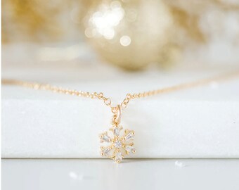 Gold stainless steel necklace with small gold flake pendant with zircon for women, delicate