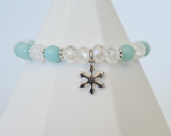 Semi-precious stone bracelet with stainless steel snowflake charm for children, Snow Queen bracelet