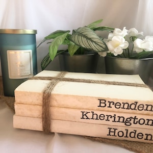 Personalized Hand Stamped Books, Custom Book Stack, Decorative Books, Mothers Day, Book With Names, Farmhouse Decor, Farmhouse Books