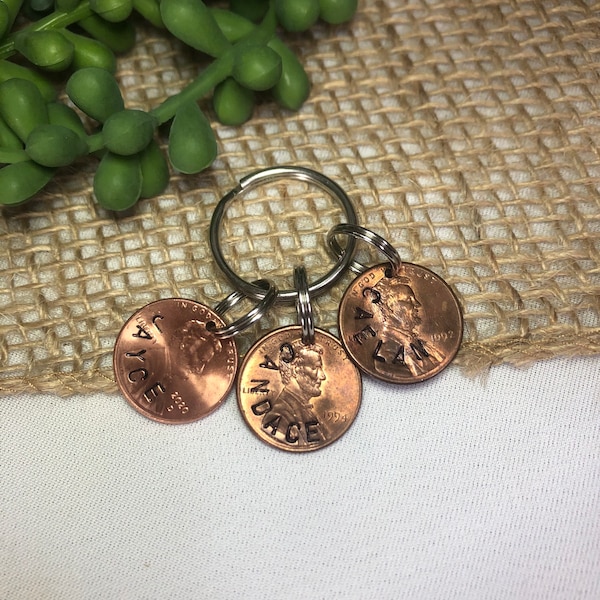 Hand Stamped Customized Penny Keychain Presents/Stamped Penny