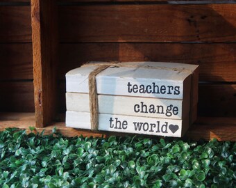 Teacher Appreciation Gift Hand Stamped Farmhouse Decor Rustic Book Stack, Tiered Tray Decor, Mantle Decor, Custom Farmhouse Book Stacks