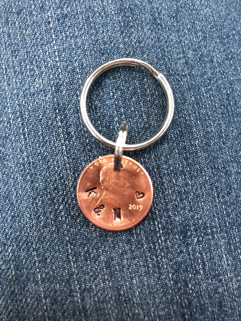 Hand Stamped Customized Penny Keychain Presents/stamped Penny Etsy