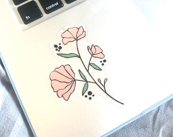 Clear Flower Sticker, Waterproof Sticker, Die-Cut Sticker, Clear Background Sticker, Laptop Stickers, Waterbottle Stickers, Car Decals