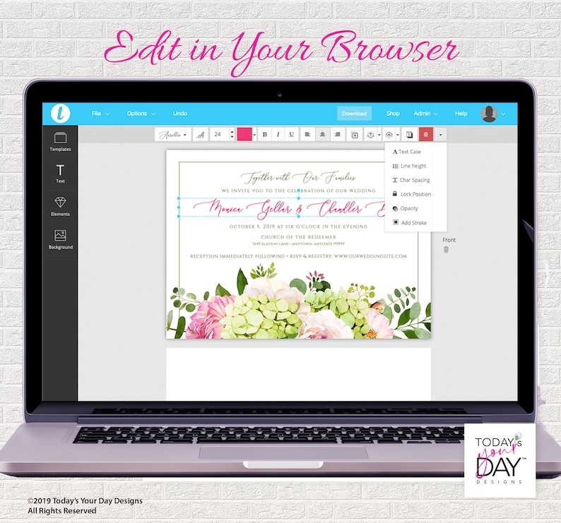 Editable Instant Download Watercolor Hydrangeas /& Pink Roses DIY Save the Date Template