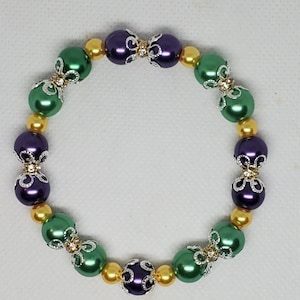 Mardi Gras Heishi Beaded Bracelet, 6 mm Purple Green Gold Saturn