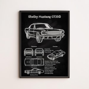 1965 Shelby Mustang GT350 Blueprint Poster – Classic Muscle Car Wall Art, Vintage Auto Print for Garage, Office, or Home Decor