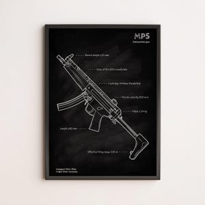 MP5 Submachine Gun Blueprint | Collector's Weapon Art | Military History Poster