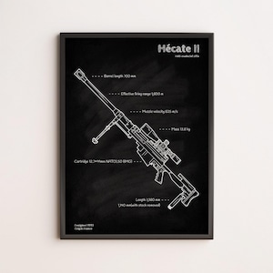 Hecate II Sniper Rifle Blueprint Poster | Precision Long-Range Firearm Wall Art for Military Collectors & Tactical Enthusiasts