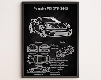 ポルシェ 911 GT3 992.2 設計図ポスター、ポルシェ 911 設計図