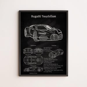 Bugatti Tourbillon Blueprint Poster – Supercar Wall Art for Garage Office – Luxury Hypercar Gift for Car Enthusiasts and Auto Decor Lovers