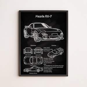 Póster del Mazda RX-7 FD: arte mural de coche deportivo JDM, impresión de motor rotativo para garaje, sala de juegos, decoración de oficina, regalo para entusiastas de los coches.