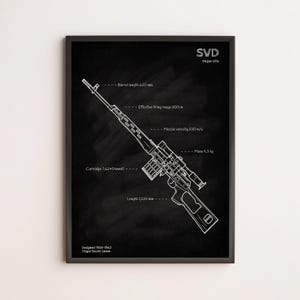 SVD Rifle Schematic Wall Art | Dragunov Blueprint Poster Print | Firearms Technical Decor | Gun Enthusiast Man Cave Gift