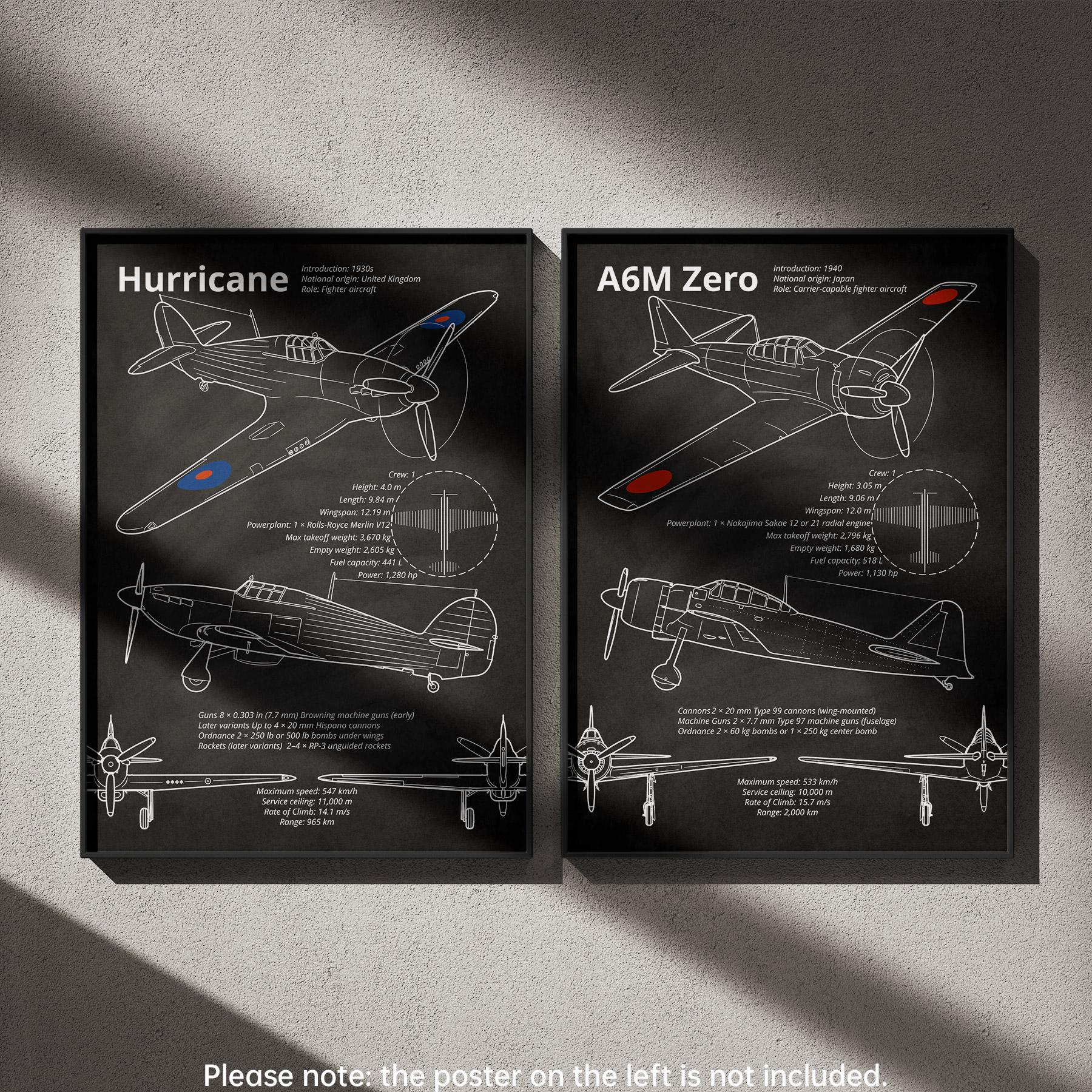 Mitsubishi A6M Zero Blueprint Poster – WWII Japanese Fighter Plane Wall ...