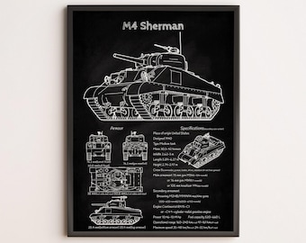 M4 Sherman Blueprint Gift - Vintage Military Tank Art Poster