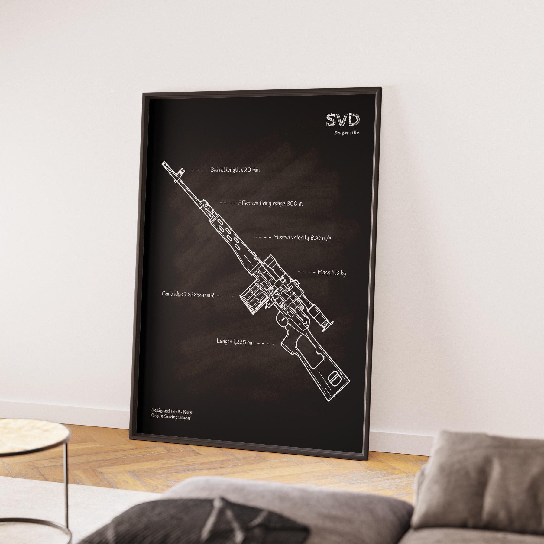 SVD Rifle Schematic Wall Art | Dragunov Blueprint Poster Print ...