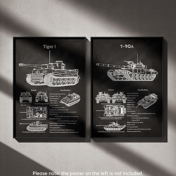 T-90A Main Battle Tank Blueprint Poster – Detailed Military Wall