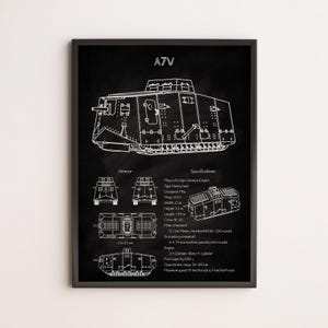 A7V Tank Blueprint Poster | WWI German Armored Vehicle Wall Art for Military Collectors & History Enthusiasts