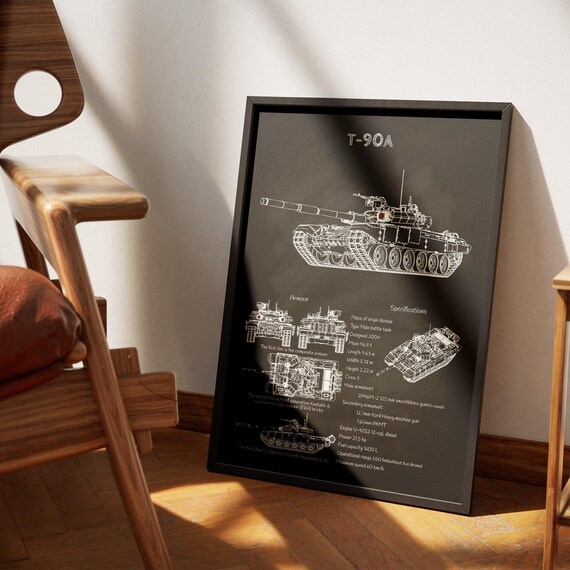T-90A Main Battle Tank Blueprint Poster – Detailed Military Wall