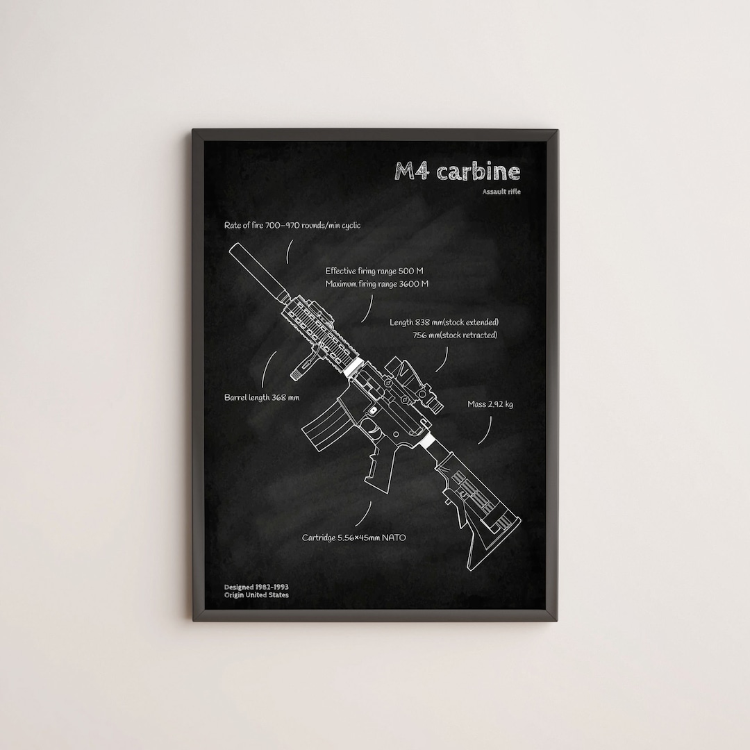 US M4 Carbine Rifle Blueprint Poster Wall Decor - Etsy