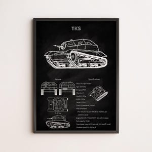 Poland TKS Tank Blueprint Poster | WWII Light Tank Wall Art for Military History Buffs, Armor Collectors, and Polish War Vehicle Enthusiasts