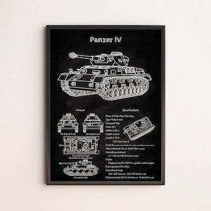 Panzer IV Blueprint Poster | WWII German Tank Wall Art for Military Collectors, History Buffs, and Armored Vehicle Enthusiasts